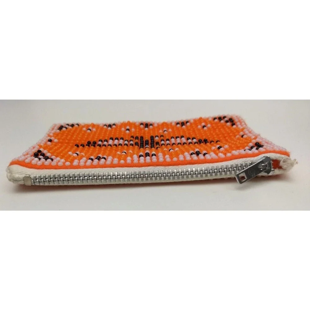 BEADED NASSAU / THUNDERBIRD Orange Zippered Coin Purse‎ Vintage 80s Style 5
